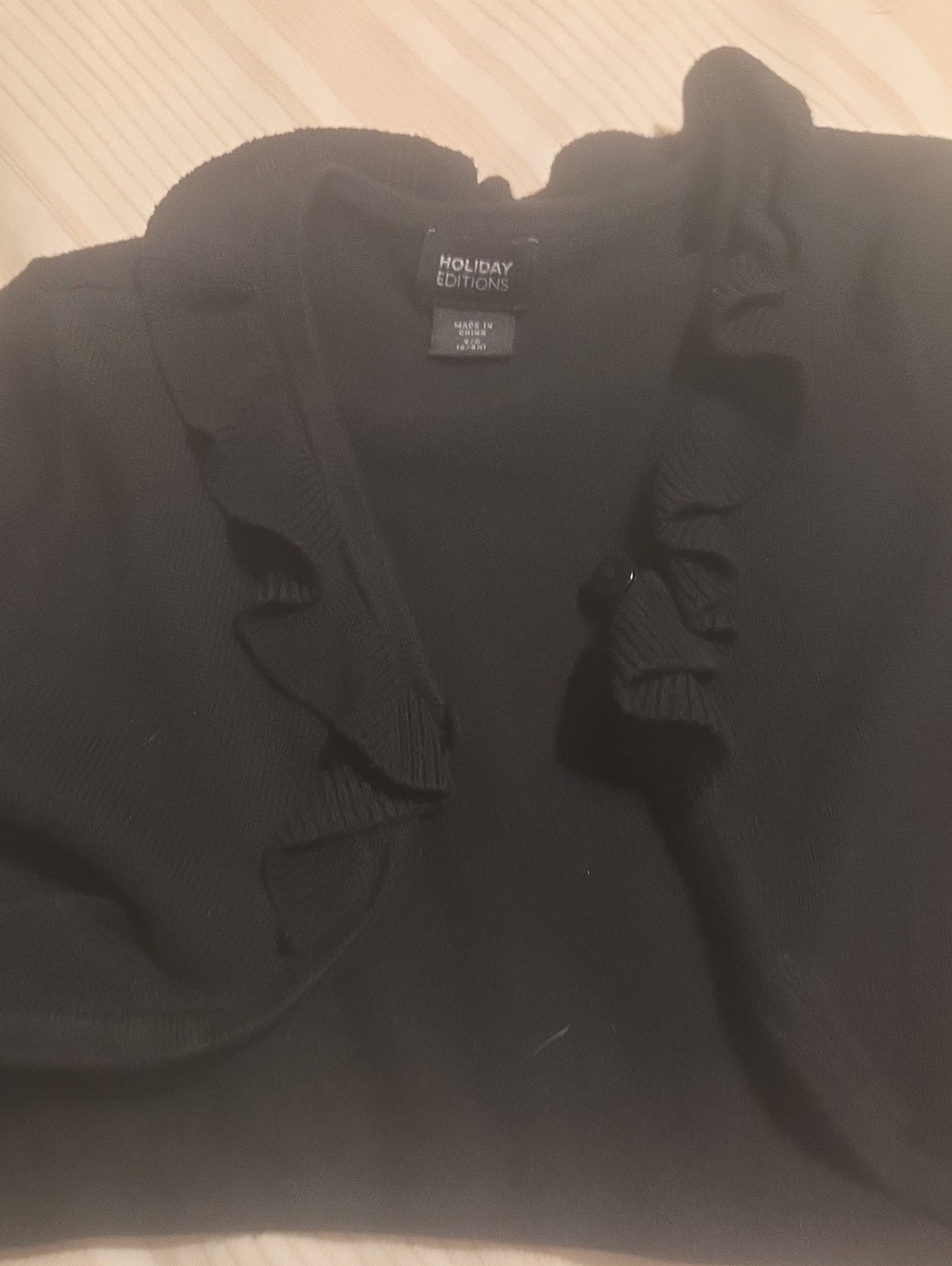 Holiday Editions Black Ruffle-Front Cardigan